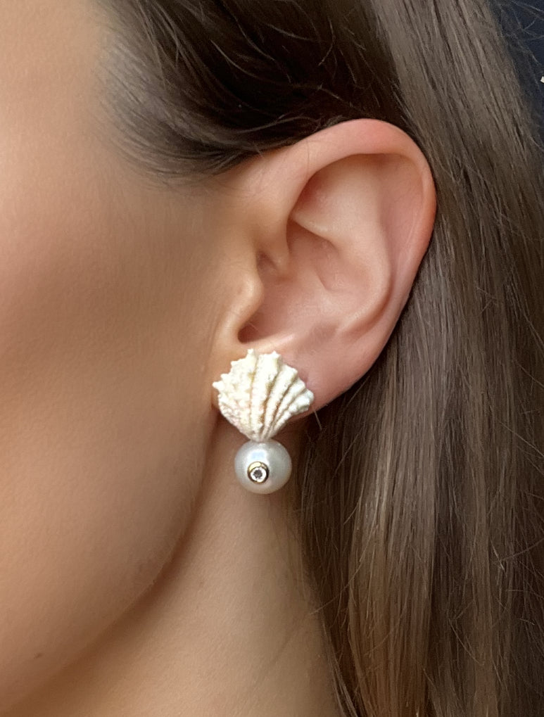 Pearl and Shell Stud Earrings