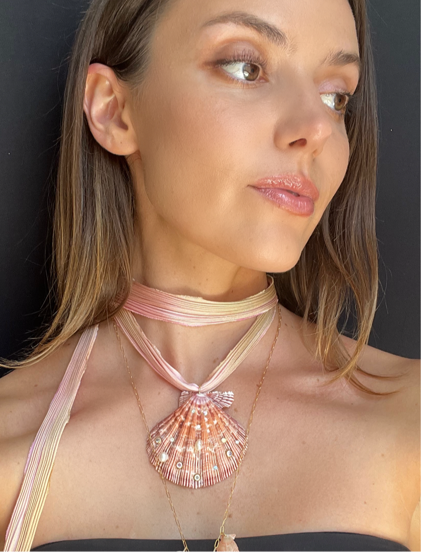 Shell Pendant Necklace on Ombré Silk