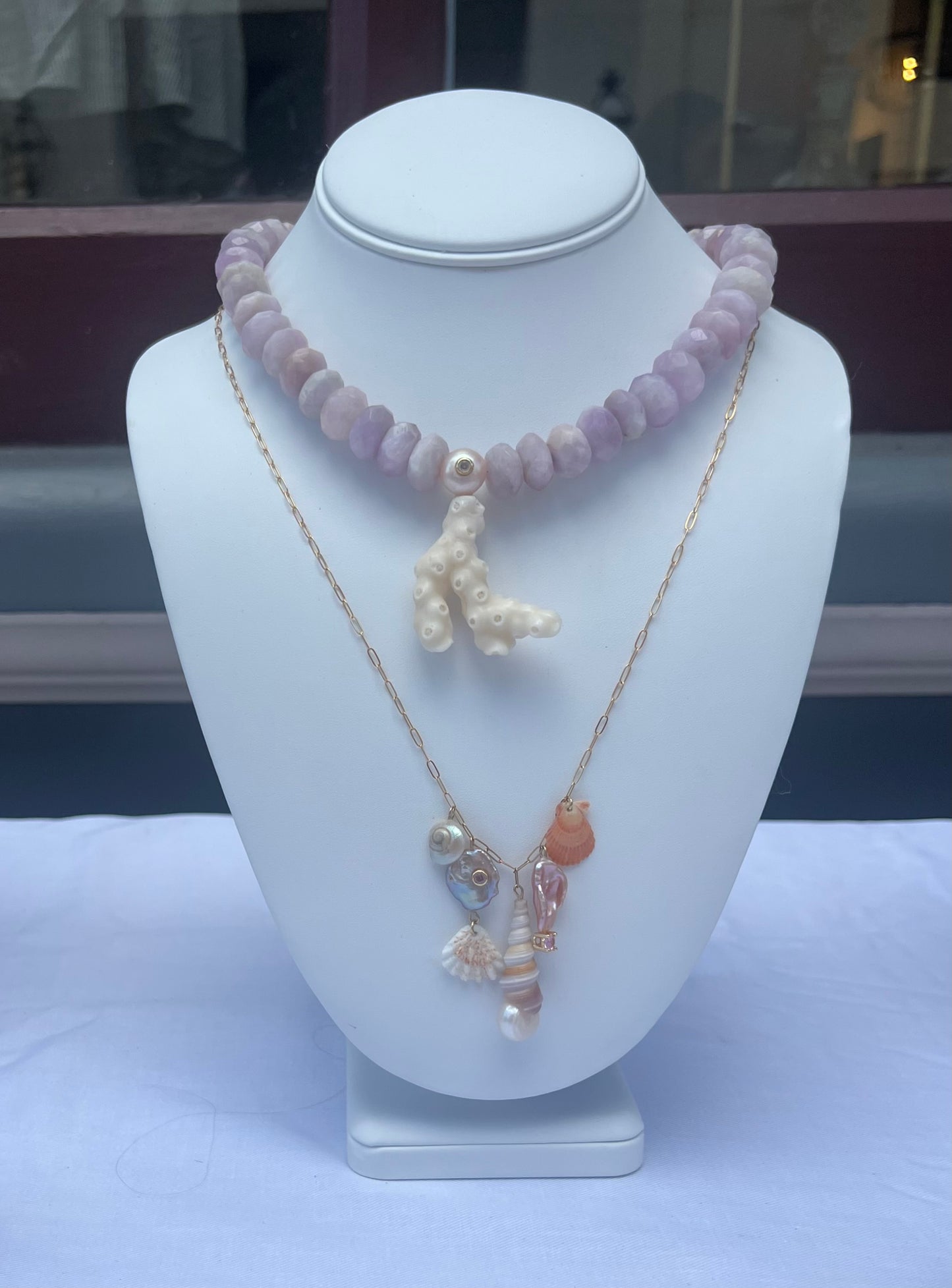 Purple Kunzite and Coral Beaded Necklace