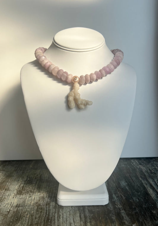 Purple Kunzite and Coral Beaded Necklace