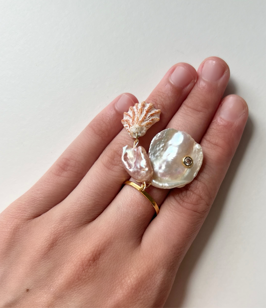 Shell and Pearl Charm Ring