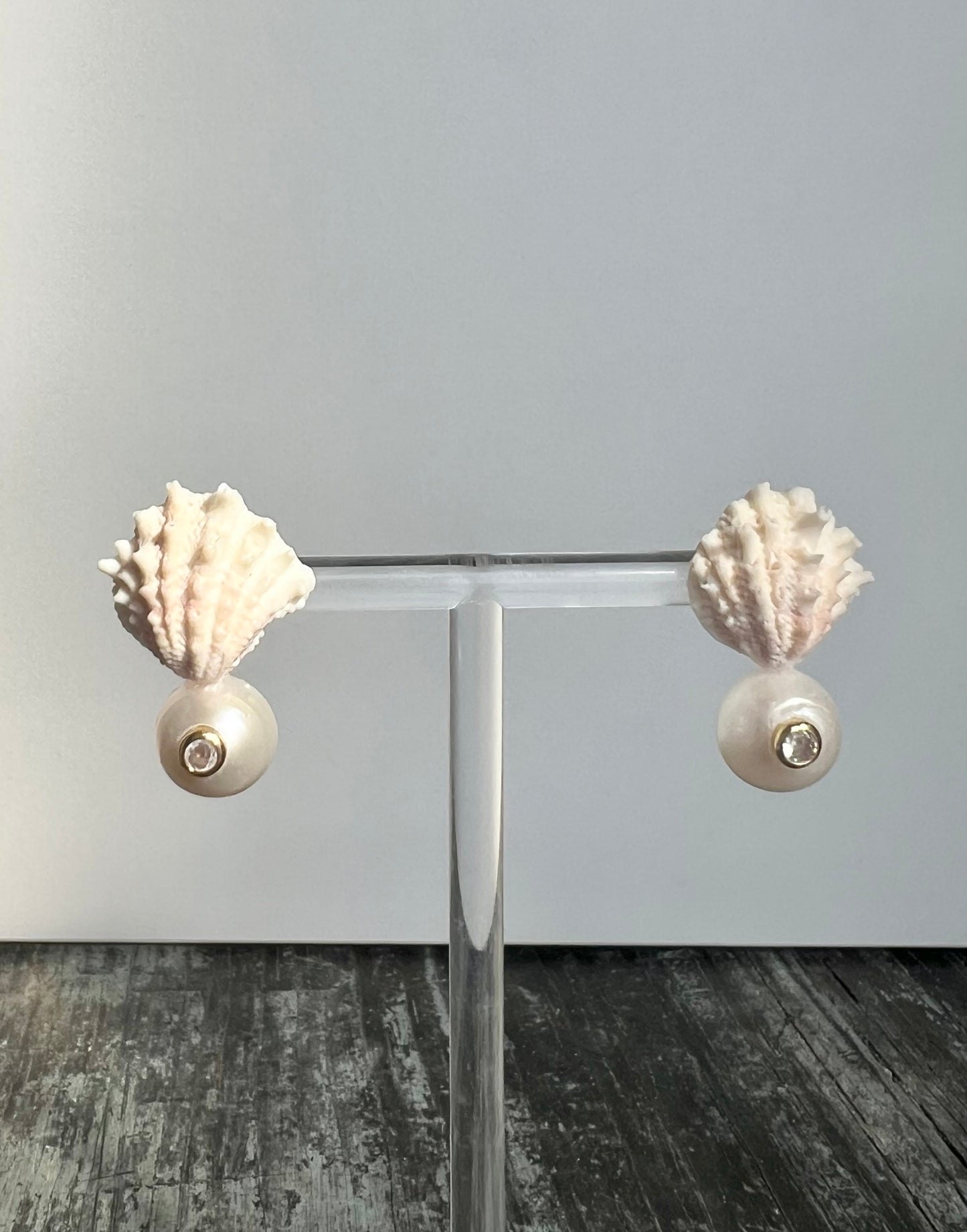 Pearl and Shell Stud Earrings