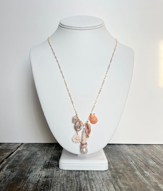 Shell and Pearl Long Charm Necklace