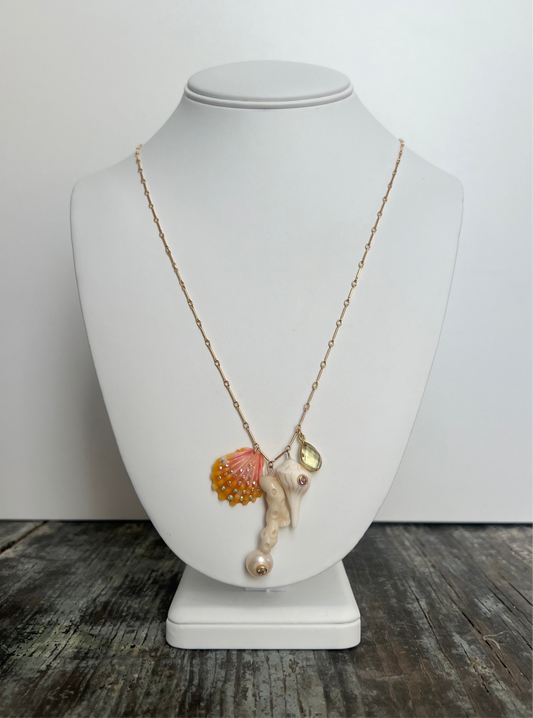 Seashell and Coral Long Charm Necklace