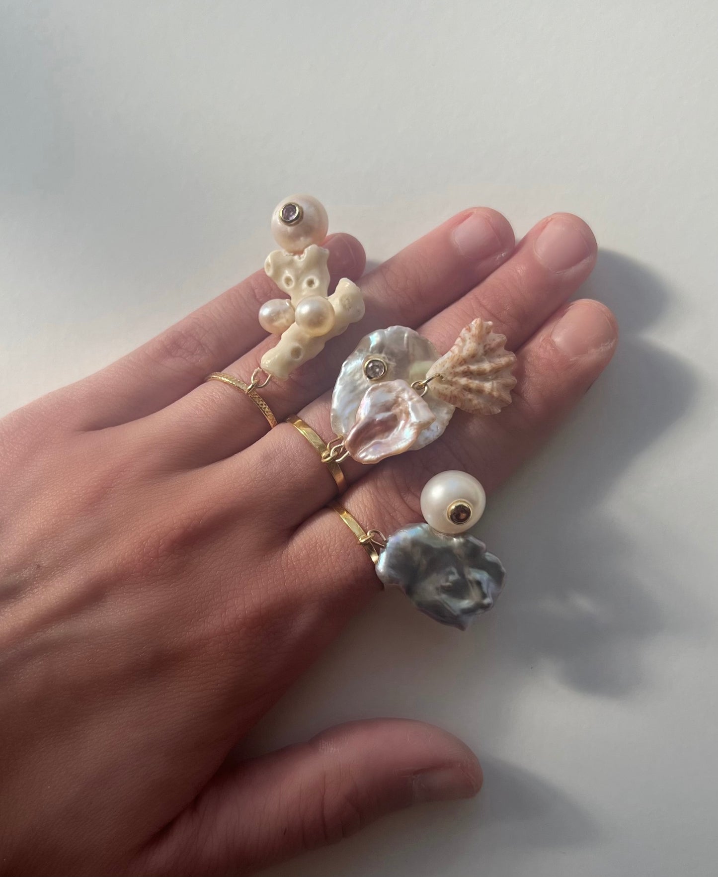 Shell and Pearl Charm Ring