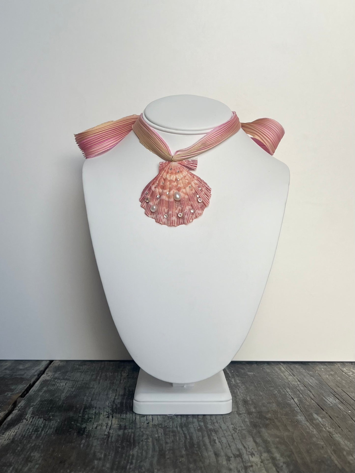 Shell Pendant Ombré Silk Scarf Necklace