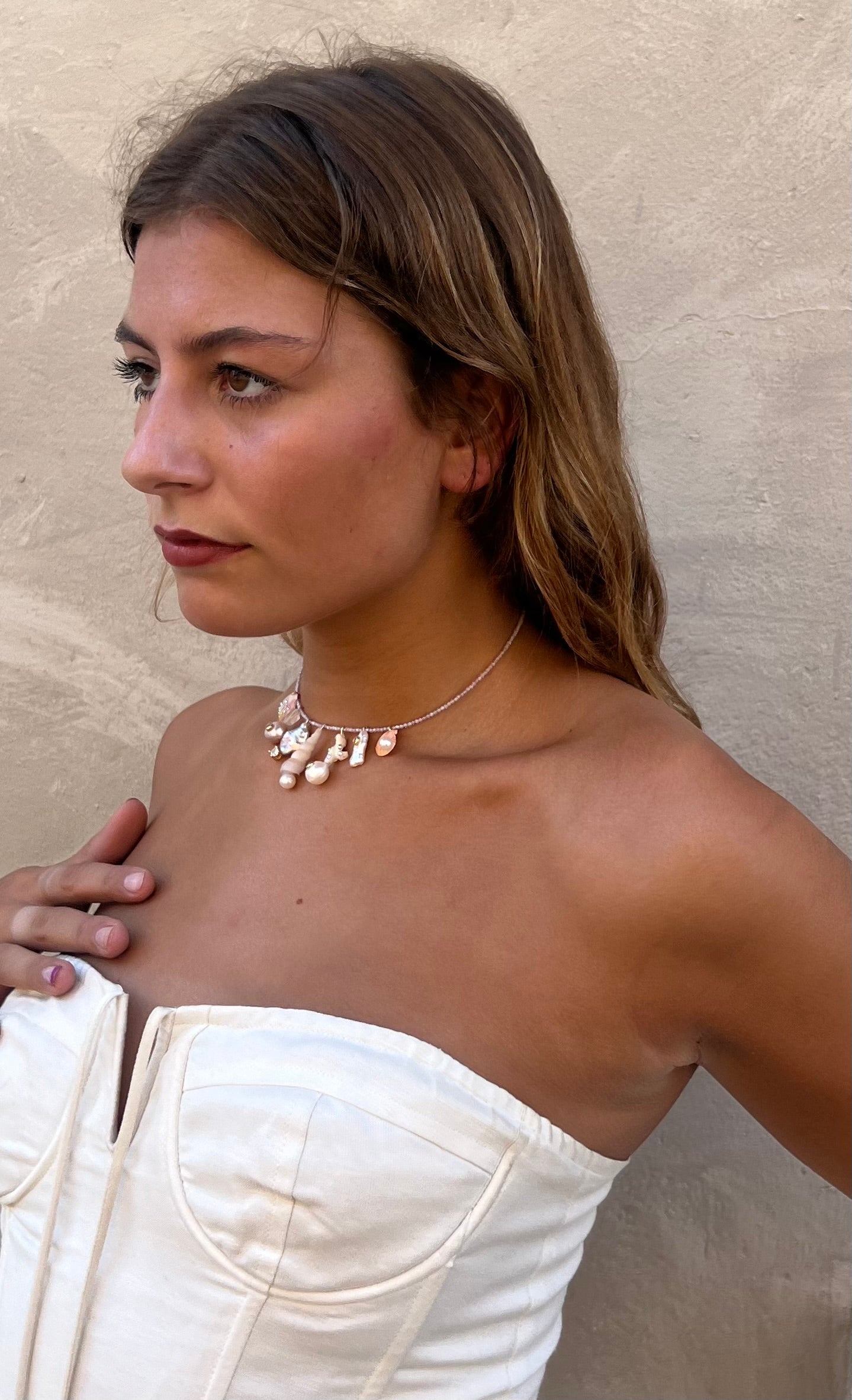 Shell and Pearl Charm Choker Necklace