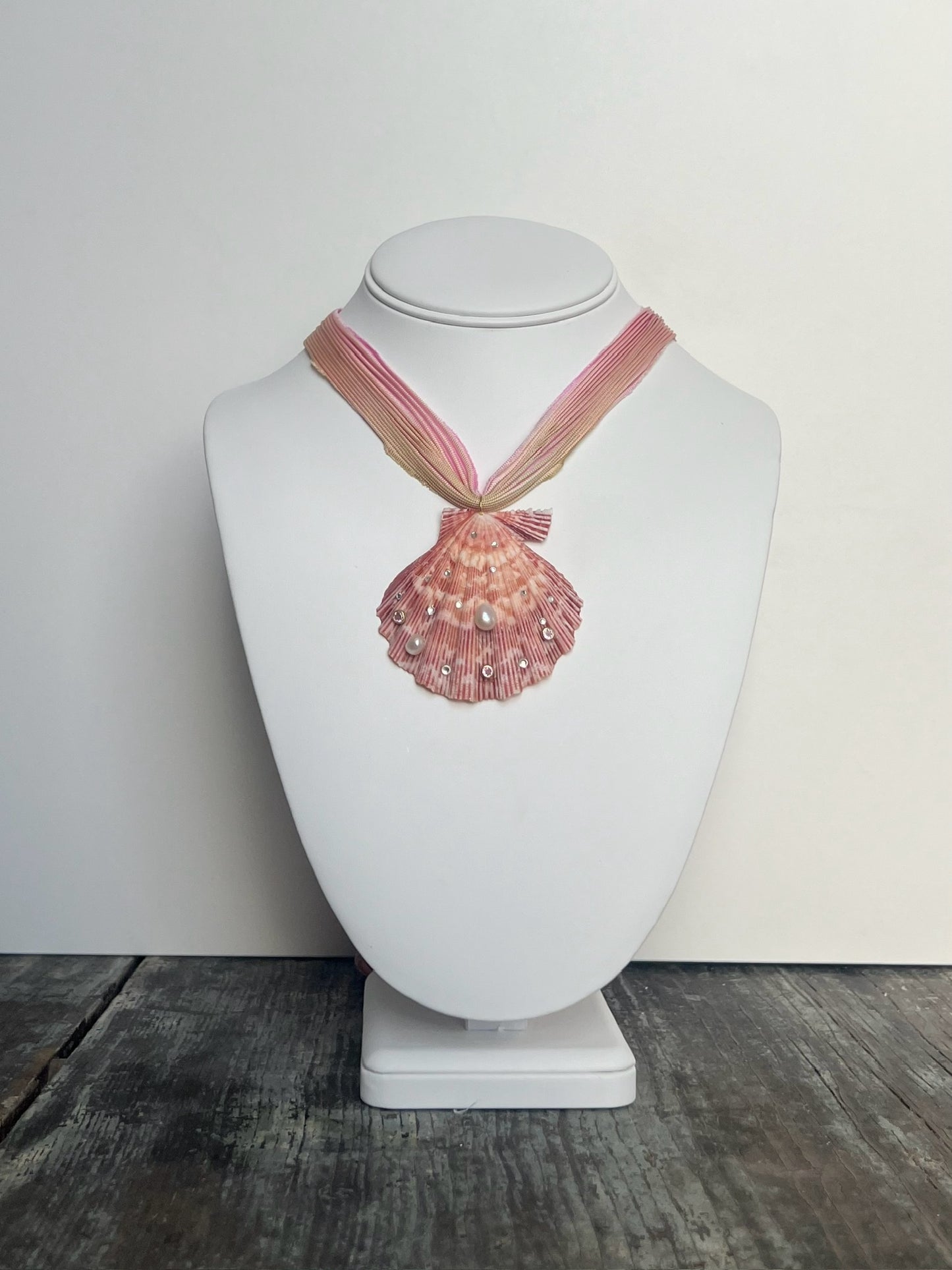 Shell Pendant Ombré Silk Scarf Necklace