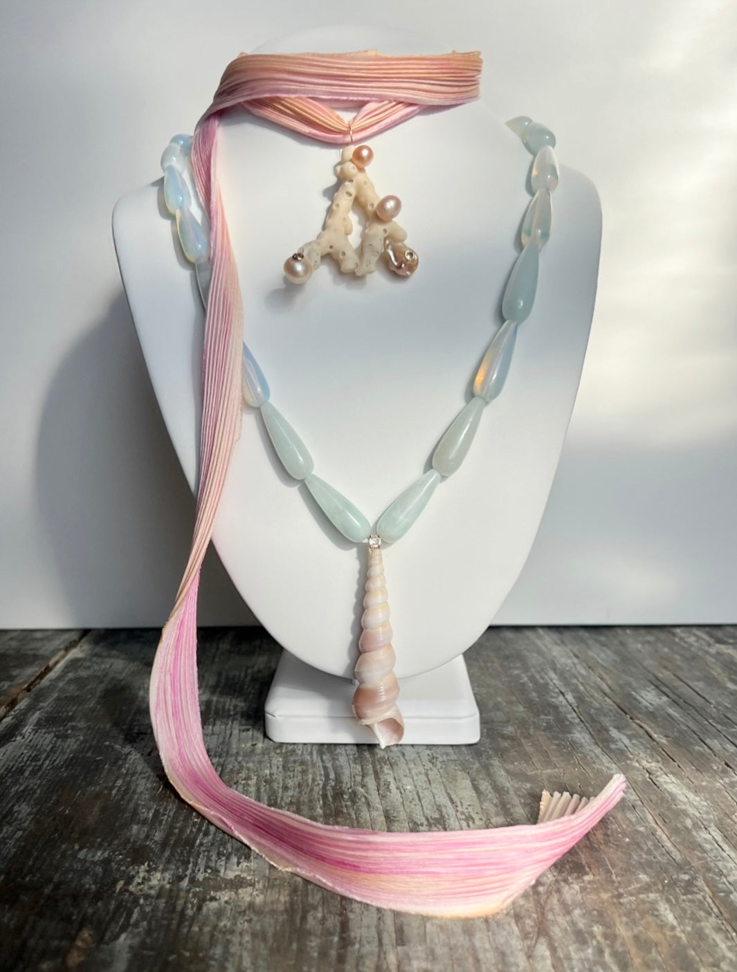 Shell and Opal Beaded Pendant Necklace