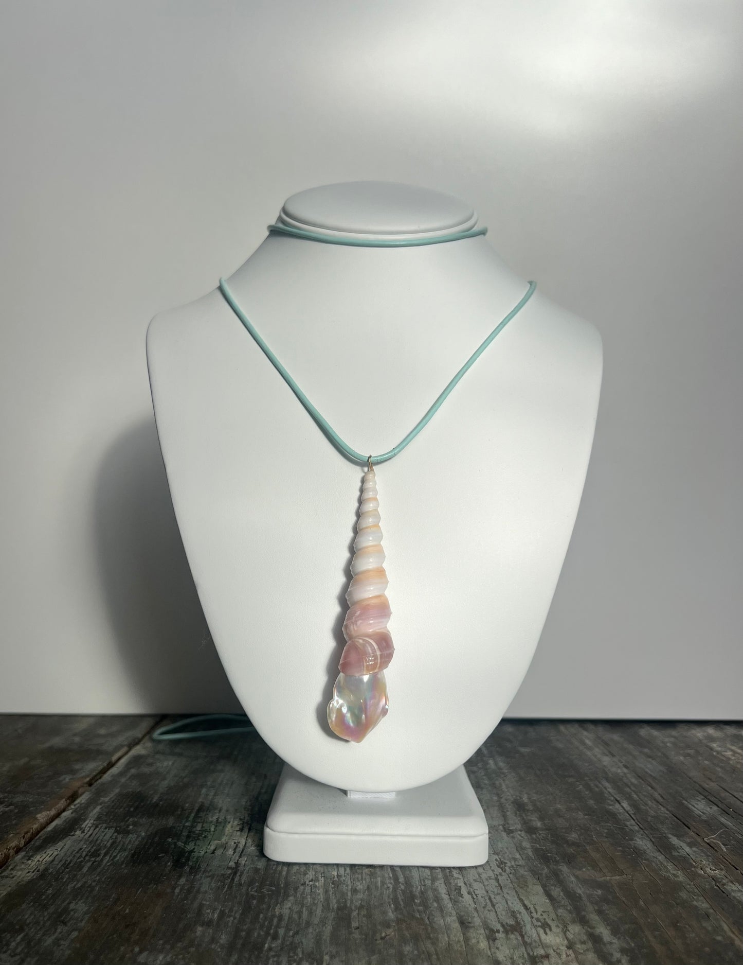 Large Spiral Shell and Irregular Pearl Pendant Necklace