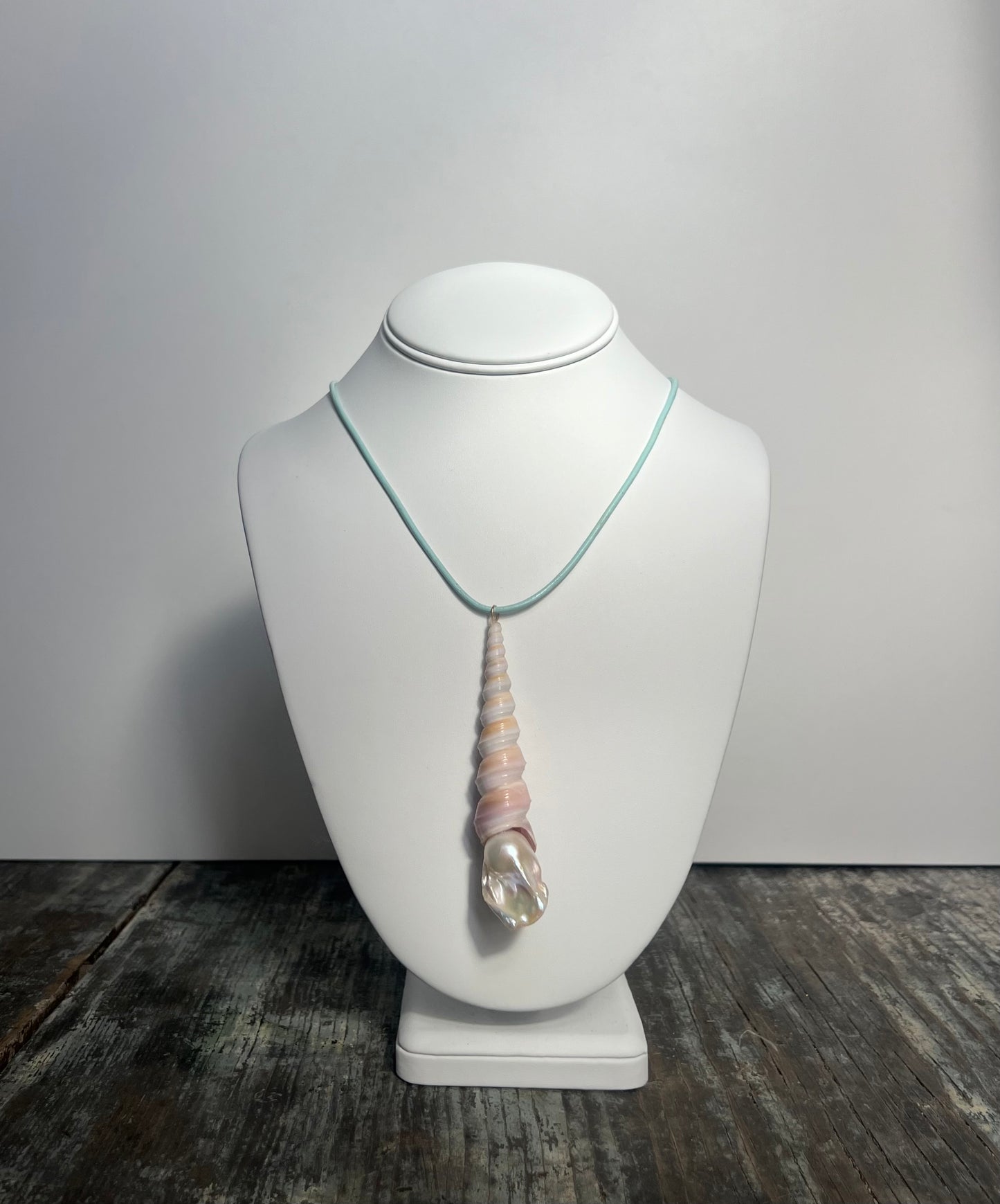 Large Spiral Shell and Irregular Pearl Pendant Necklace