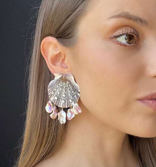 Pearl and Shell Statement Earrings