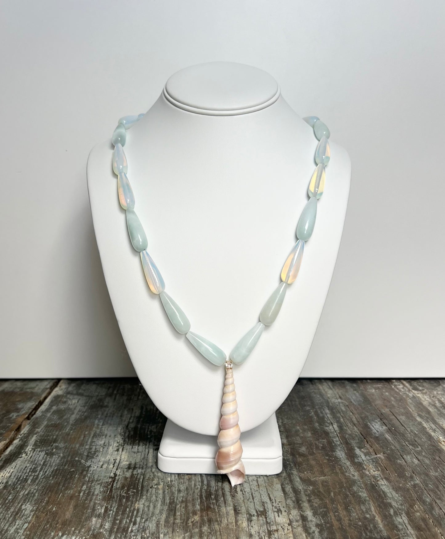 Shell and Opal Beaded Pendant Necklace