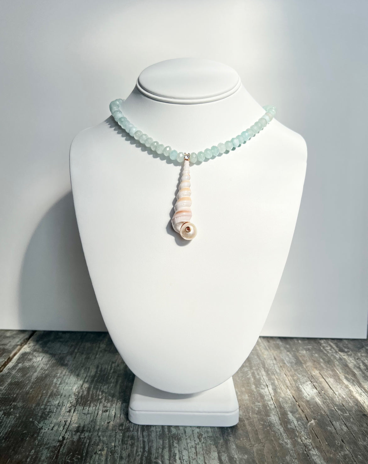 Blue Jade Spiral Shell Pendant Necklace